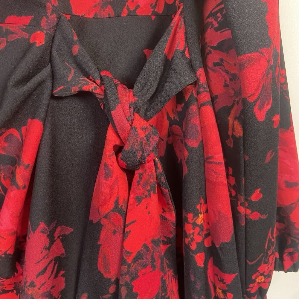 Adorne Dress Women's 16 W Red Black Floral Side Tie Ruffle Party Holiday Wedding - Picture 4 of 12